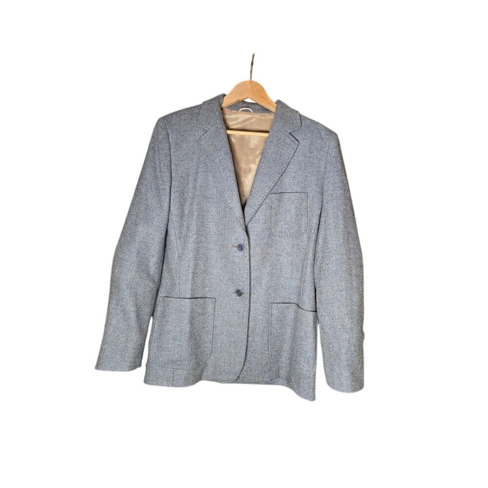 Herringbone Wool Blazer Women's 14 Bluish Gray Excellent Tailored Jacket